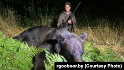 Дзяніс Клімец забіў першага мядзьведзя ў Беларусі пасьля зьмены заканадаўства, Віцебскі раён, 18 ліпеня 2025 году, фота Беларускага таварыства паляўнічых і рыбаловаў