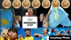 Лондон олимпиадасының жеті алтын алған чемпиондар: Ольга Рыпакова, Александр Винокуров, Серік Сәпиев, Зульфия Чиншанло, Майя Манеза, Илья Ильин,  Светлана Подобедова. (Суретті дайындаған Анса Мұстафа). 13 тамыз 2012 жыл.