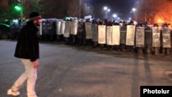 Armenia - Mnatsakan Aleksanian (L) is puctured during a demonstration in Gyumri, 15Jan2015.