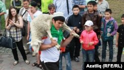 Көрәш батыры Әскәр Таушев бүләккә алган тәкә белән.