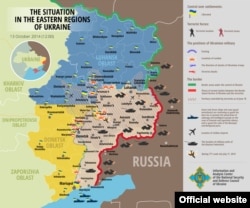 Карта ситуации на юго-востоке Украины 13 октября 2014 года.