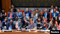 نمایی از نشست روز جمعهٔ شورای امنیت سازمان ملل برای رأی‌گیری دربارهٔ قطعنامه لغو تحریم‌های ایران 