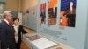 Armenia - President Serzh Sarkisian looks at a stand in the National Hisotry Museum in Yerevan displaying his and his predecessors' pictures, 13Sep2011.