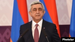 Armenia - President Serzh Sarkisian speaks at an international media forum in Yerevan, 18Mar2015.