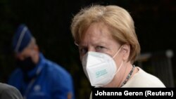 Գերմանիայի կանցլեր Անգելա Մերկելը Եվրամիության գագաթնաժողովի ժամանակ, Բրյուսել, 20-ը հուլիսի, 2020թ.