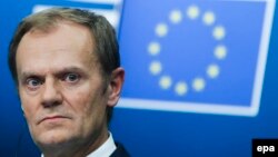 ЕБнын төрагасы Дональд Туск Брюсселдеги пресс-конференцияда. 19-декабрь 2014-жыл.
