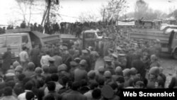 Так называемый марш мира был остановлен небольшой группой местных добровольцев, которые организовали живую цепь и перекрыли дорогу в город