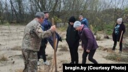 У вёсцы Асарэвічы Брагінскага раёну Гомельскай вобласьці на месцы зьнесенага прыватнага будынку пасадзілі дрэвы. Фота газэты «Маяк Палесься»