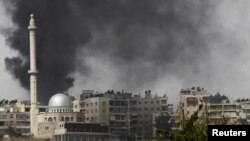 نمایی از شهر حلب در شمال سوریه که صحنه درگیری های شدید میان نیروهای بشار اسد و ارتش آزاد سوریه است.