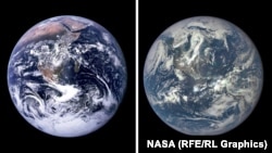 تصویر جدید از سیاره زمین (سمت راست) - تصویری که سال ۱۹۷۲ ثبت شد (سمت چپ)