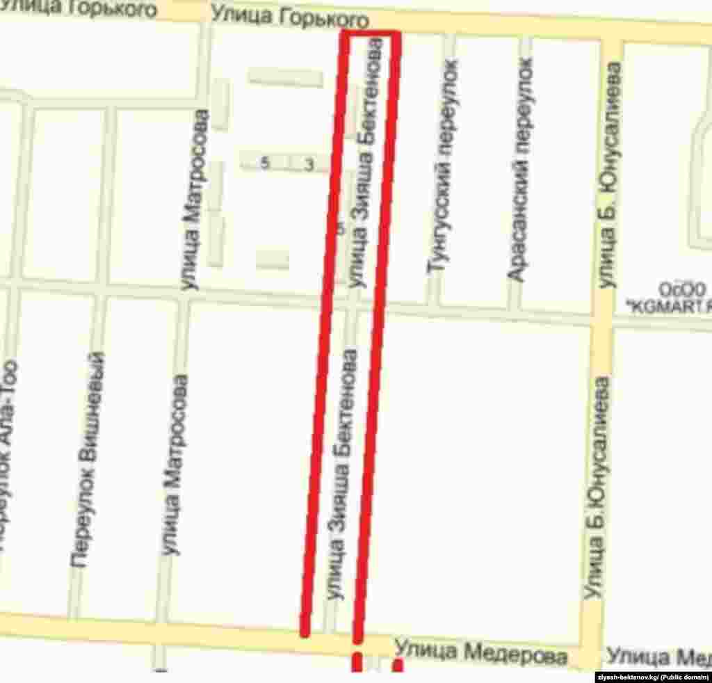 Зыяш Бектенов көчөсү картада. Бишкек ш.