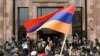 ARMENIA -- Opposition supporters shout in front of the Marriott hotel during Armenia's protest leader press conference in Yerevan, April 27, 2018
