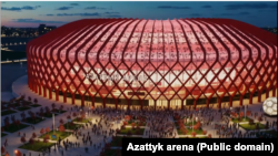 Бишкекте курулуп жаткан стадиондун эскиздик сүрөтү.