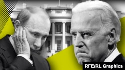 Колаж: Президент Росії Володимир Путін (ліворуч) і президент США Джо Байжен 