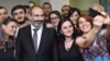 Armenia - Employees of the Synopsys Armenia IT company take a selfie with Prime Minister Nikol Pashinian in Yerevan, 19 June 2018.