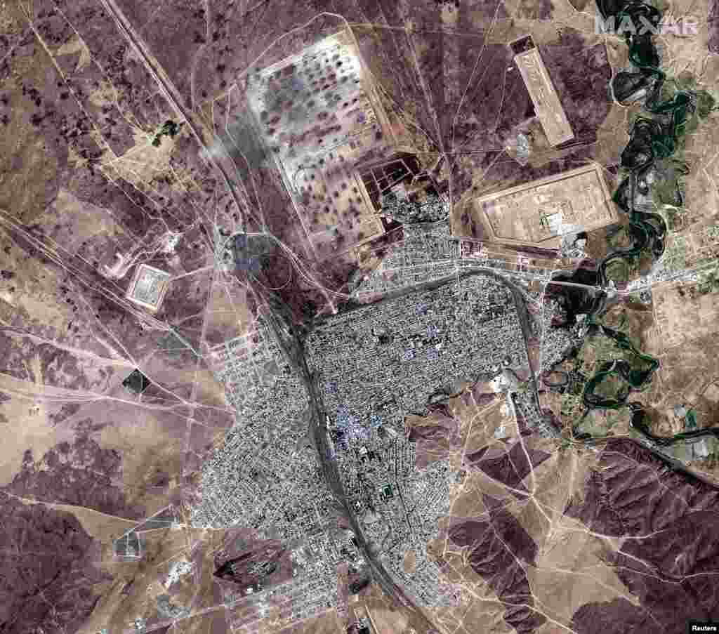 Kazakhstan - View of a town of Arys and munitions depot after blasts, in southern Kazakhstan, on this handout satellite image released on June 25, 2019. Satellite image ©2019 Maxar Technologies/Handout via REUTERS   ATTENTION EDITORS - THIS IMAGE HAS BEEN