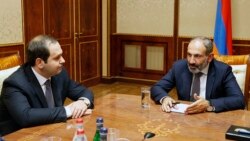 Armenia -- National Security Service Director Georgi Kutoyan reports to newly elected Prime Minister Nikol Pashinian, Yerevan, 8May2018.