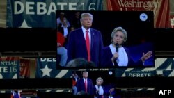 کلینتون و ترامپ در جریان دومین مناظره انتخاباتی