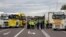 Transport company owners stand together as they block access to the Polish-Ukrainian border crossing in Dorohusk, Poland, on November 6 to protest against what they call unfair competition.