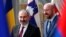 BELGIUM -- Armenian Prime Minister Nikol Pashinian is welcomed by EU Council President Charles Michel in Brussels, March 9, 2020