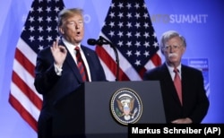 Президент США Дональд Трамп під час пресконференції в рамках саміту НАТО в Брюсселі. Штаб-квартира НАТО, 12 липня 2018 року