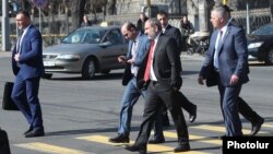 Armenia - Prime Minister Nikol Pashinian crosses a street near the parliament building in Yerevan, February 13, 2019.