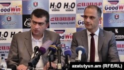 Armenia - Mnatsakan Parakshiev and Hayk Petrosian, members of Yerevan's municipal council at a news conference, 23 June, 2017.