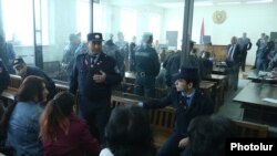 Armenia -- Members of an armed group that seized a police station in Yerevan in 2016 stand trial, November 11, 2017.