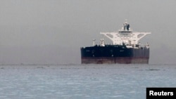 The Malta-flagged Iranian crude oil supertanker Delvar is seen anchored off Singapore in March 2012.