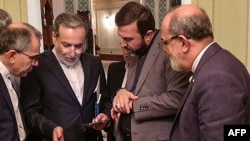 The Iranian delegation in Oman for indirect negotiations with the United States on April 12.