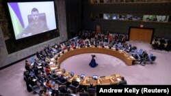 سخنرانی ویدئویی رئیس‌جمهور اوکراین در جلسه شورای امنیت. ۱۶ فروردین