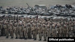 Nagorno-Karabakh - Armenian soldiers and tanks conclude military exercises, 14Nov2014.