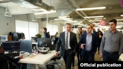 Armenia - Prime Minister Karen Karapetian visits the office of the Armenian tech company PicsArt in Yerevan, 24Mar2017.