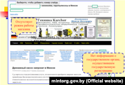 Тыповыя парушэньні ў працы інтэрнэт-крамаў (сайт Міністэрства гандлю)