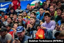 Балбан Акжол Махмудов күйөрмандардын арасында.