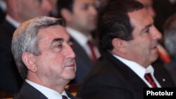 Armenia -- President Serzh Sarkisian (L) and Gagik Tsarukian attend a congress of the Prosperous Armenia Party, 12Feb2011.