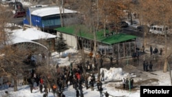Armenia - Clothing shops built in a public park in downtown Yerevan, 21Feb2012.