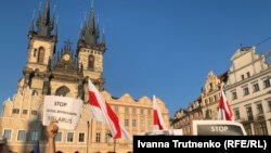 Акція на підтримку протестів у Білорусі, Прага, Чехія, 16 серпня 2020 року