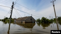Затопленное село Корсунка в оккупированной части Херсонской области Украины