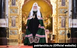 Московський патріарх Кирило у Храмі Христа Спасителя, в якому він під час проповіді назвав Вселенського патріарха Варфоломія «розкольником». Москва, 27 вересня 2021 року