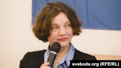 Паліна Шарэнда-Панасюк падчас канфэрэнцыі ў Вільні. 10 лютага 2025 г.