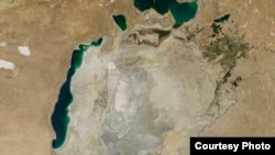 A 2014 NASA photo of the shrinking Aral Sea