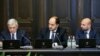 Armenia - Education Minister Arayik Harutiunian (C) speaks at a cabinet meeting in Yerevan, March 25, 2019.