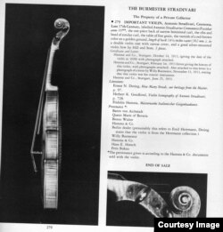 تصویر صفحهٔ مربوط به این ویولن در کاتالوگ سادبی