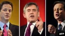 Өч намзәт (сулдан уңга): Ник Клегг, Гордон Браун һәм Дэвид Камерон