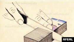 Azerbaijan -- Rashid Sherif's cartoon (money & knife)
