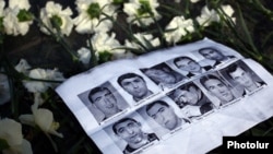 Armenia - Pictures of the ten people killed in the March 2008 post-election unrest in Yerevan are displayed during an opposition rally marking its 8th anniversary, 1Mar2016.