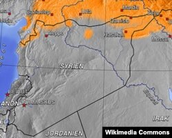 منطقه کردنشین سوریه (به رنگ نارنجی)