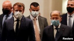 Ֆրանսիայի և Լիբանանի նախագահներ Էմանյուել Մակրոնը և Միշել Աունը, Բեյրութ, 31-ը օգոստոսի, 2020թ.