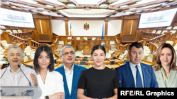 În imagine de la stânga la dreapta: ex-premierul Ion Chicu, viceprimara Olga Ursu, politicianul Renato Usatîi, sportiva Anastasia Nichita, liderul PPDA Vasile Costiuc și ex-viceprim-ministra pentru reintegrare, Olga Cebotari.